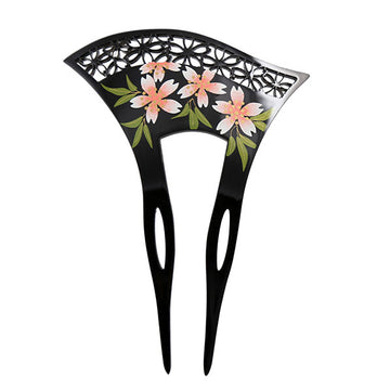 Acrylic 2-Prong Geisha Floral Mesh Hair Stick Fork Pink Flowers